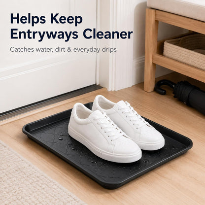 Kingrol 4-Pack Small Shoe Trays for Entryway Indoor, 16.5" x 12.6" Individual Boot Tray with Raised Lip, Waterproof Plastic Shoe Mat Tray for One Pair, Pet Bowls, Plants, Under Sink & Floor Protection