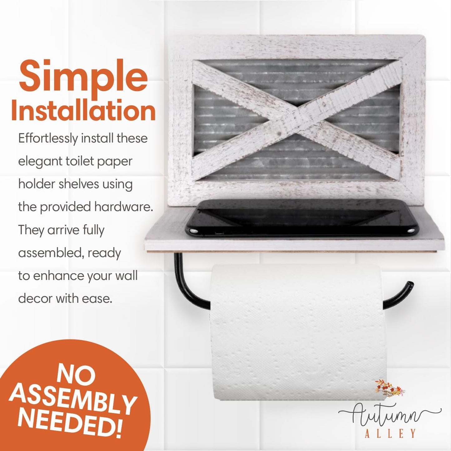 Autumn Alley Rustic Farmhouse Toilet Paper Holder with Shelf for Wipes - Rustic Farmhouse Bathroom Decor - Farmhouse Bathroom Accessories and Western Bathroom Decor Wall Mounted, Brown Wood