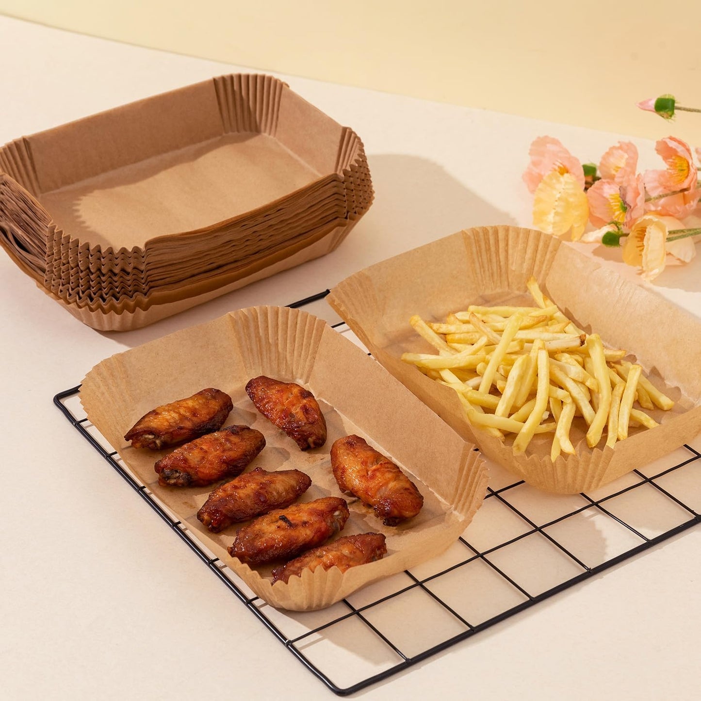 Ecfvtp Air Fryer Disposable Paper Liner, 100PCS Food Grade Parchment Liners for Ninja DZ201, Air Fryer Accessories Baking Paper (9 * 6,Thicken Natural)