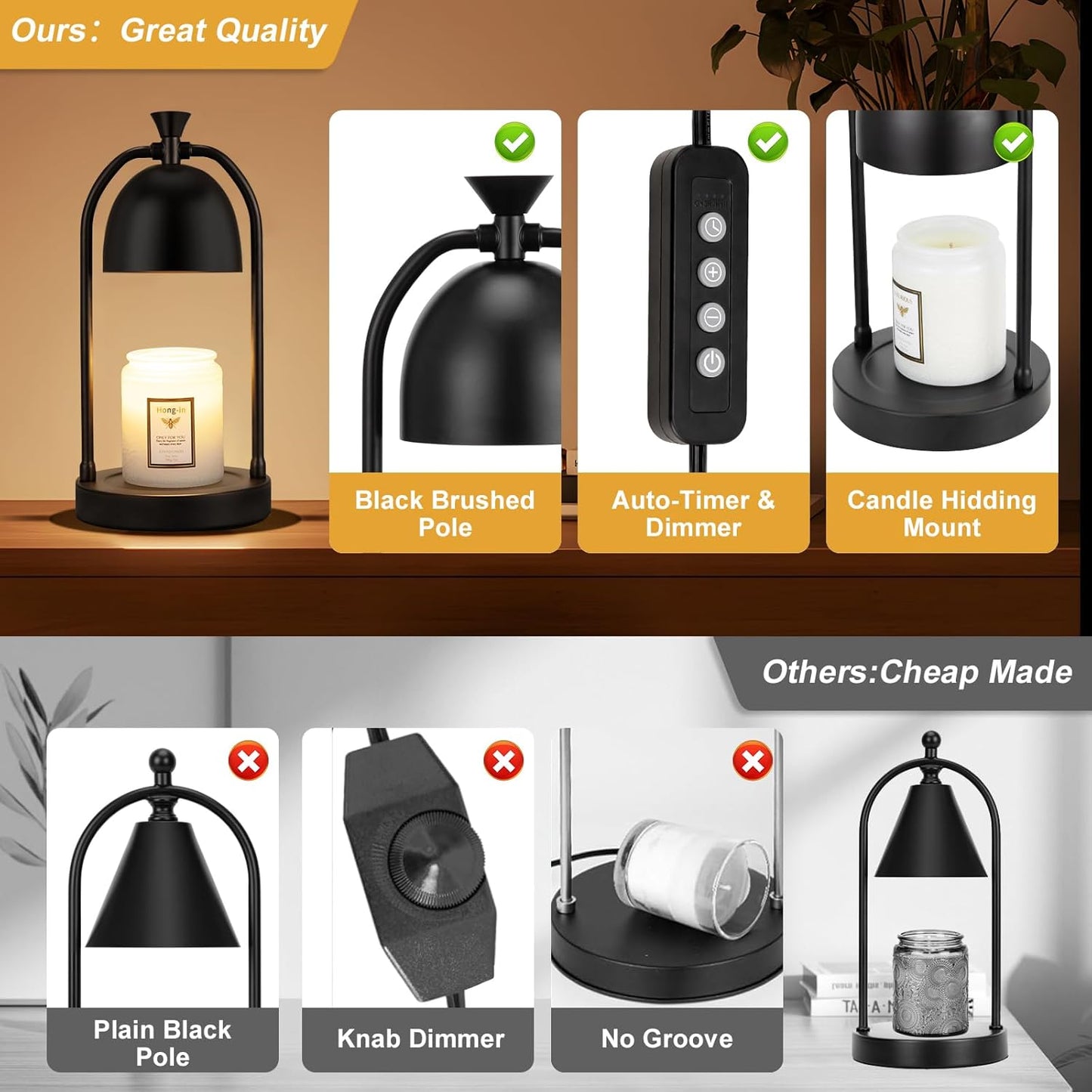 Brown Candle Warmer Lamp with Timer-Electric Candle Light for Bedroom Decor, Aromatherapy at Home | Gifts for Men | Home Gift Ideas