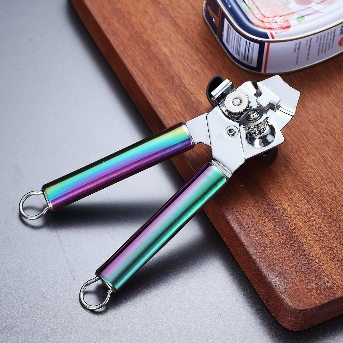 Berglander Can Opener, Stainless Steel Rainbow Handle Can Opener Hand Held, Smooth Edge Manual Can Opener, Heavy Duty (Rainbow)