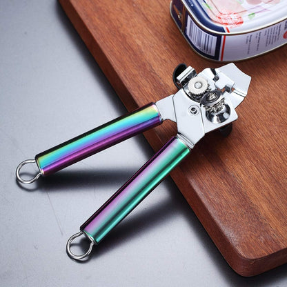 Berglander Can Opener, Stainless Steel Rainbow Handle Can Opener Hand Held, Smooth Edge Manual Can Opener, Heavy Duty (Rainbow)
