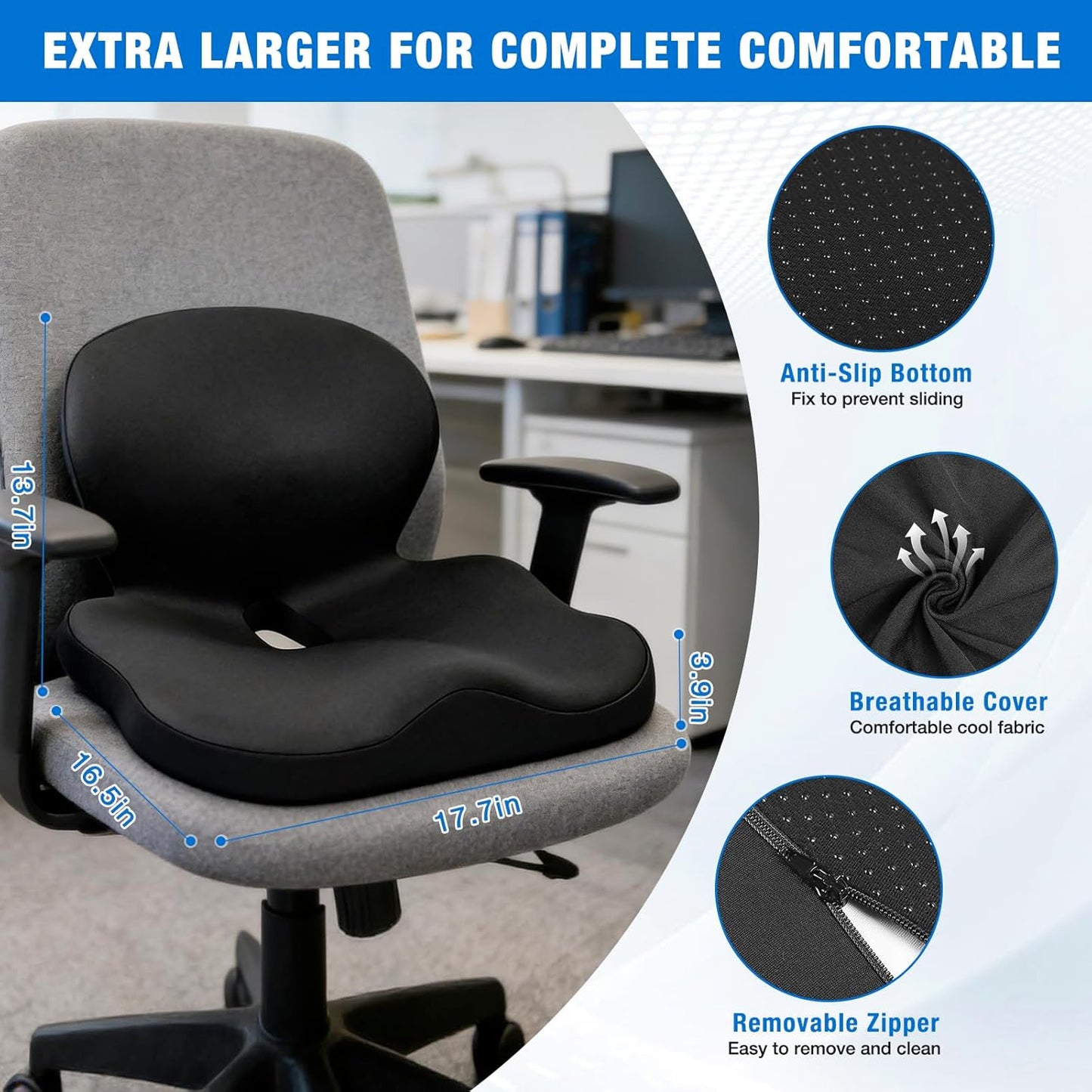 Seat Cushion with Back Support,Cooling Gel Lumbar Support Pillow for Office Chair,Ergonomic Office Chair Cushions for Sciatica and Tailbone Pain Relief,Memory Foam L-Shaped Seat Cushions for Work