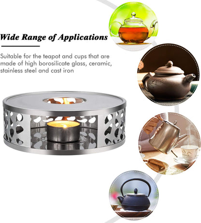 Teapot Warmer, Brushed Stainless Steel Tea Warmer with Tealight Holder, Gold