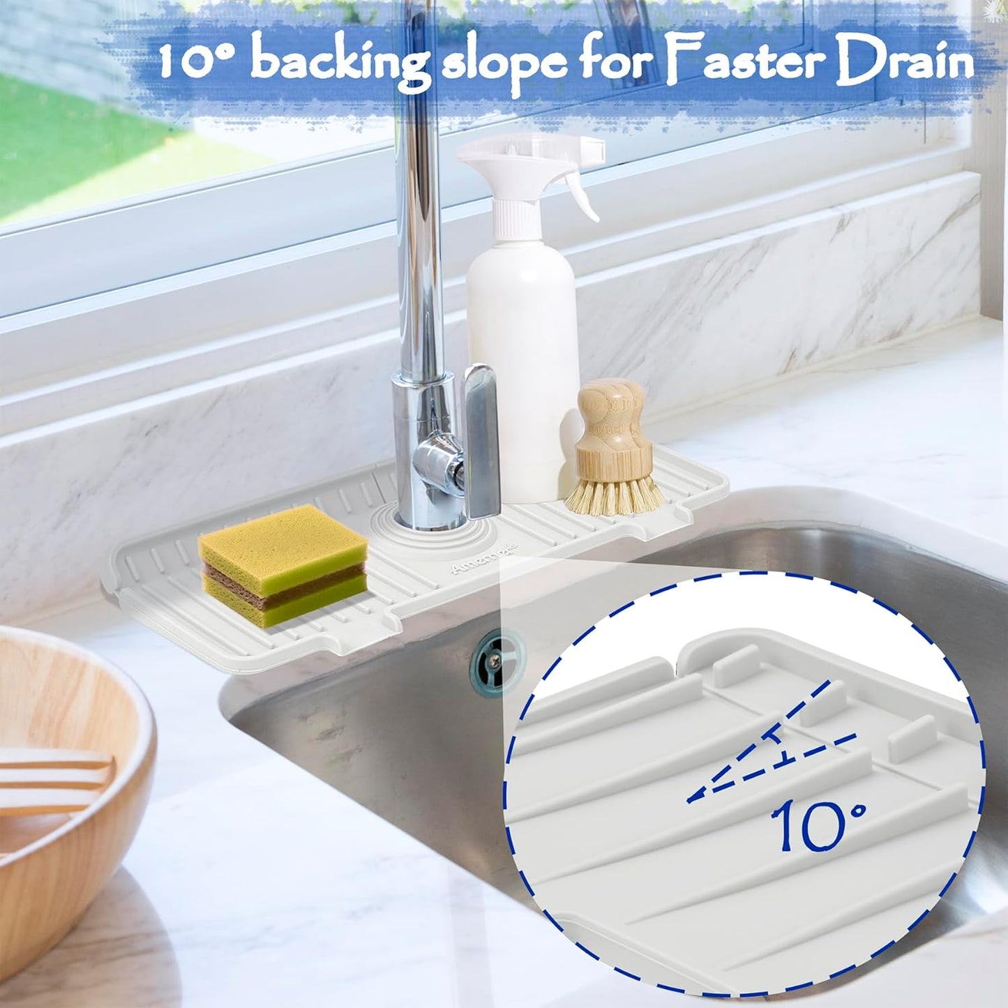 Kitchen Sink Splash Guard, 20IN Longer Silicone Faucet Guard & Draining Mat, Bathroom and Kitchen Sink Organizer, Sink Faucet Mat Water Splash Guard Behind Faucet Accessories Gadget, 20” x 5.5”, White