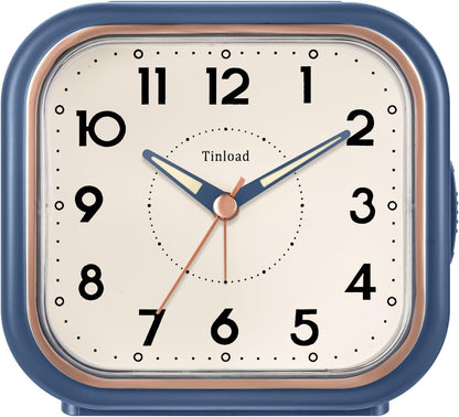 Tinload 4.3" Vintage Retro Analog Alarm Clock, Super Silent Non Ticking Clock with Manual Light, Snooze, Battery Operated, Simply Design, for Living Room, Bedroom, Bedside, Desk(Blue-V2)