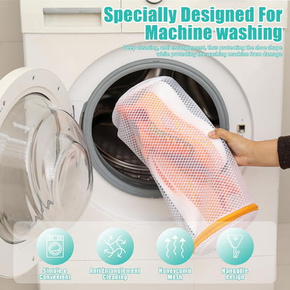 Shoe Washing Machine Bag, Laundry Bag for Sneakers, Orange, 7x15 | Bag to Wash Shoes in Washer and Dryer, for Tennis, Footwear, Trainers, Slippers, Prevent Tangling, Honeycomb Mesh