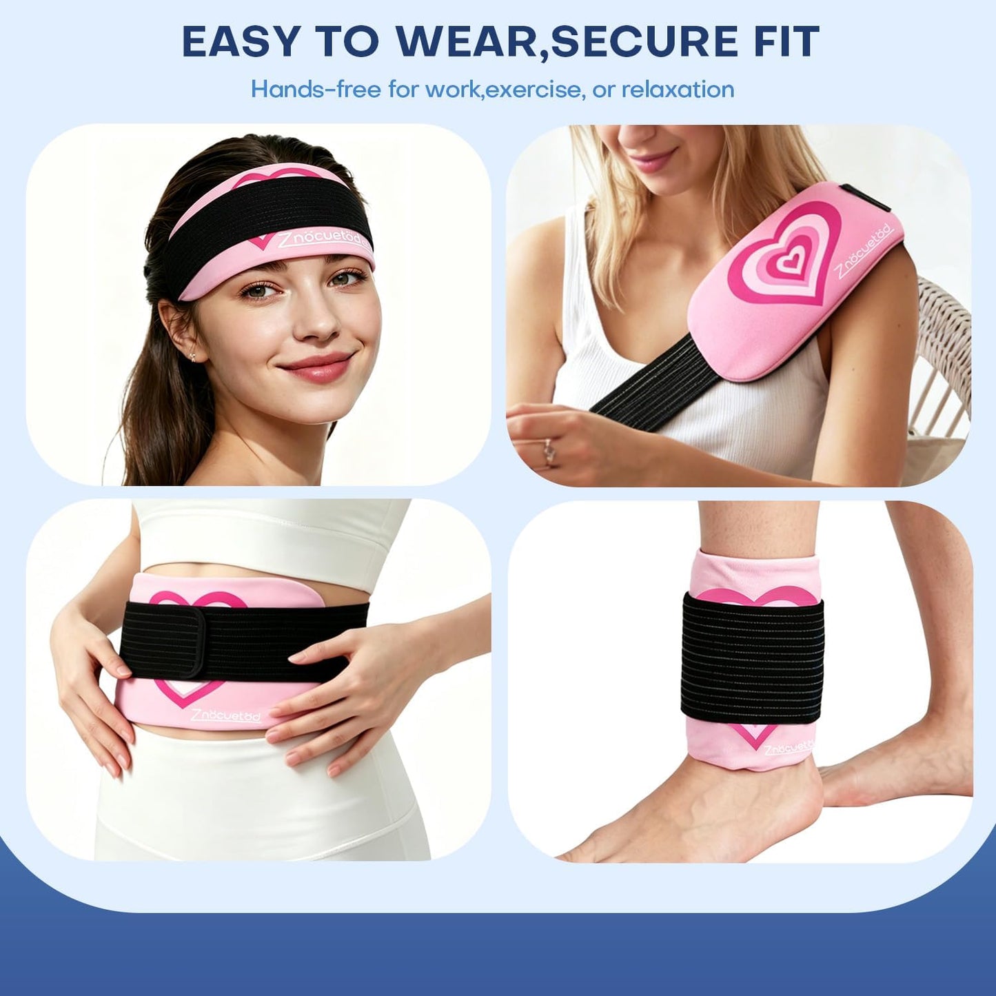 Gel Ice Packs for Injuries Reusable 2 Packs Hot Cold Gel Wrap with Strap | for Pain Relief Swelling Shoulder Rotator Cuff Back Hip Ankle Knee C-Section & Postpartum Recovery,10x5.5 Inch, Pink