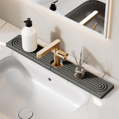 23.6 Inch Stone Faucet Mat for Kitchen Sink Splash Guard - Diatomite Quick Dry Stone Mat Kitchen Sink Protectors, Water-Absorbent Faucet Handle Drip Tray(White, 23.6" x 3.9")