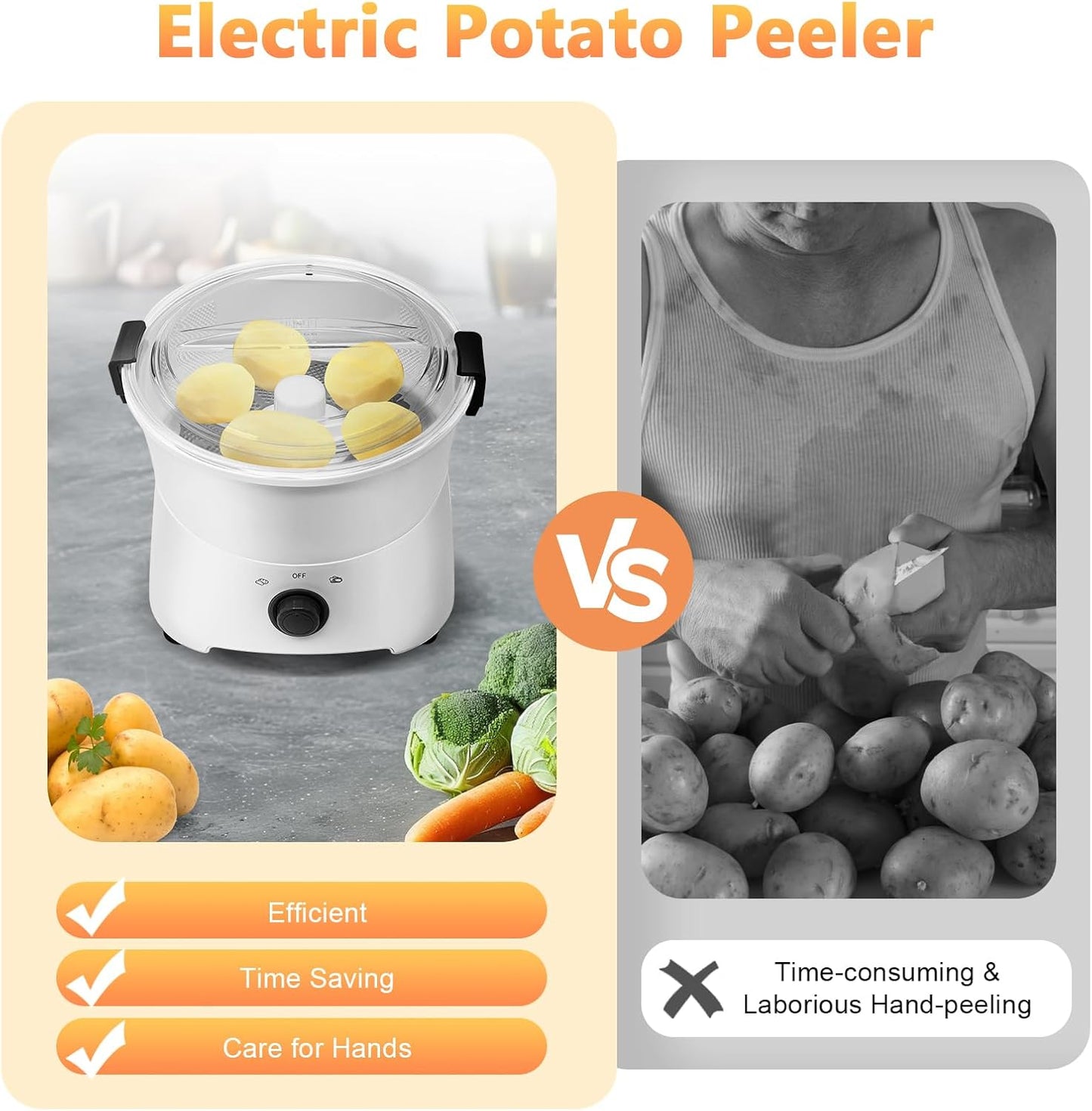 Electric Potato Peeler, 110-120V 85W Commercial Automatic Potato Peeler 2-in-1 One-button Drive Potato Peeling Spinner Machine for Kitchens Restaurants & Fast Food Stores