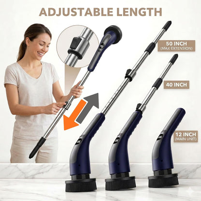 LIVINGPRO Electric Spin Scrubber for Bathroom Cleaning, Cordless Power Scrubber with 70W Dual Speed Motor, LCD Display, IPX7 Waterproof, Adjustable Handle, 7 Brush Heads for Tub Tile Shower Kitchen