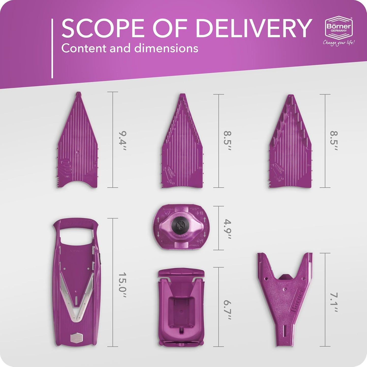 Mandoline Food Slicer Börner V5 (Profi Set) by Reston Lloyd • V-Slicer with 4 Inserts, Docking Station & Food Holder • Made in Germany • Fruit & Vegetable Chopper • Multiple Settings • Color: Lime