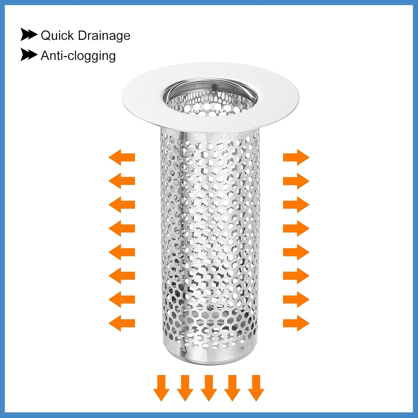 uxcell 2 Pack Shower Drain Strainer, 2" x 2.5" Stainless Steel Floor Drain Strainer Deep Sink Hair Catcher for Kitchen Bathroom Balcony Floor Drain, Fit Hole Size from 1.57" to 2.56"