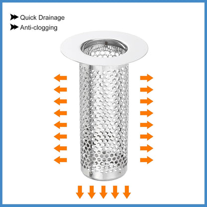 uxcell 2 Pack Shower Drain Strainer, 2" x 2.5" Stainless Steel Floor Drain Strainer Deep Sink Hair Catcher for Kitchen Bathroom Balcony Floor Drain, Fit Hole Size from 1.57" to 2.56"