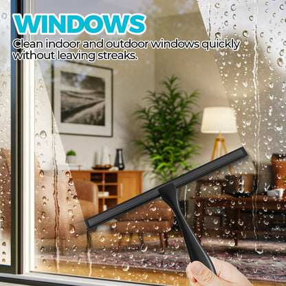 12" Shower Squeegee for Glass Doors, Tile Walls, Car Windows, Silver | Bathroom Accessories, New Home Essentials, Silicone Blade, Metal Handle, Adhesive Hook, Household Tool, Multipurpose Cleaner