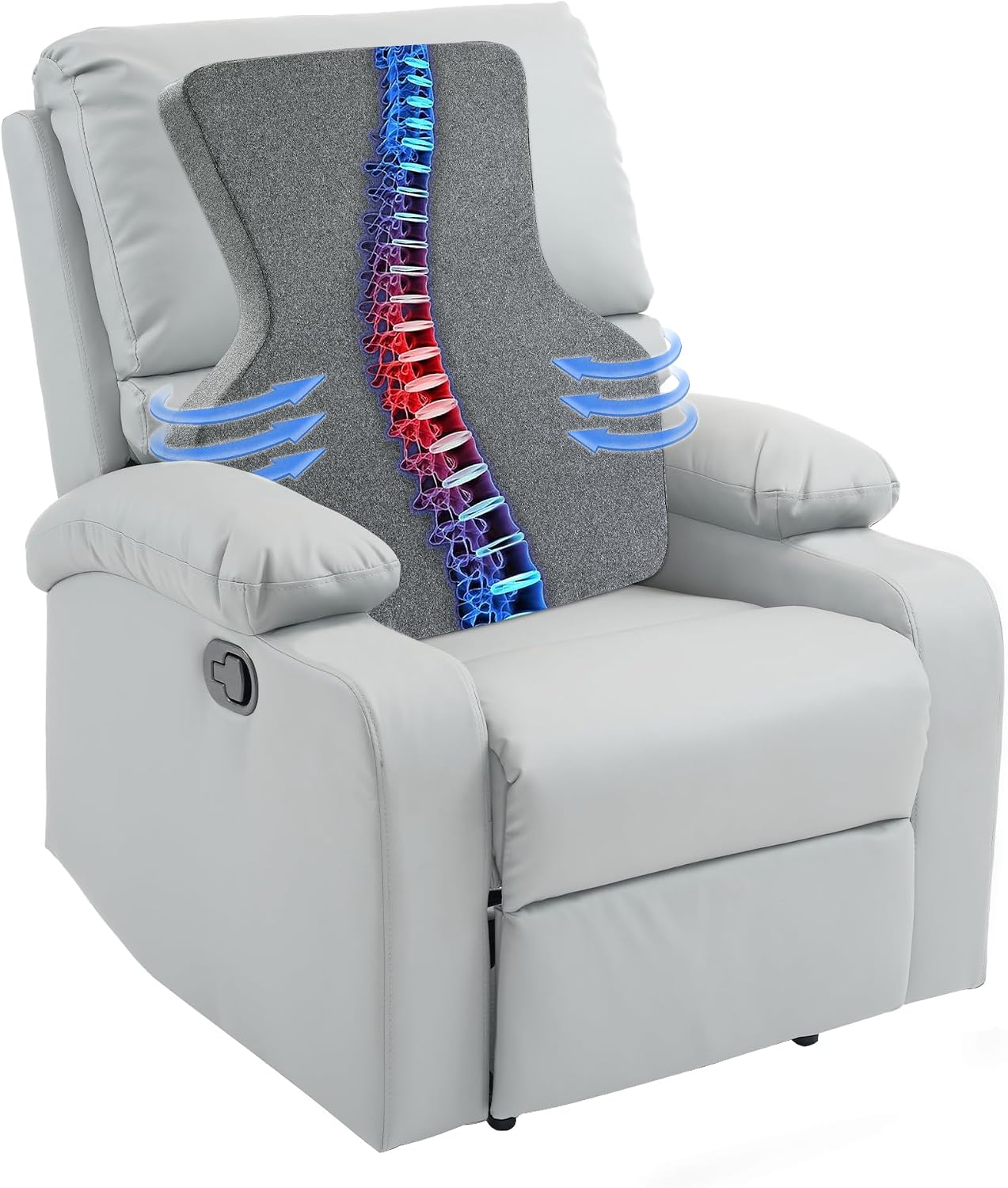 HOMBYS Ergonomic Lumbar Support Pillow for Recliner,Memory Foam Chair Back Support Cushion for Elderly,Extra Large Lumbar Support Pillow,Low Back Pain Relief Cushion,Grey