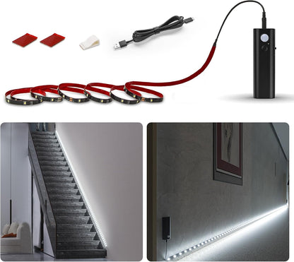 WOBANE Motion Sensor Stair Strip Lights,Rechargeable LED Closet Light,White