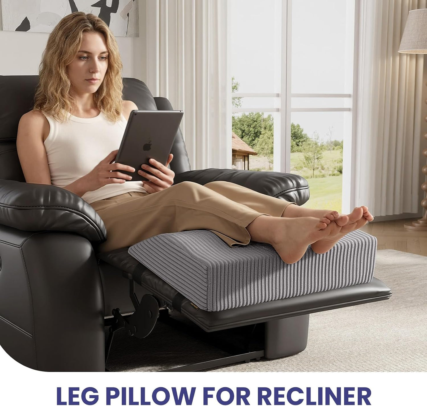 idee-home Recliner Leg Rest Cushion, Recliner Footrest Extender Pillow | Multi Purpose Ergonomic Foot Pillow Back & Lumbar Support Cushion with Removable Corduroy Cover for Bed Sofa Couch, Green
