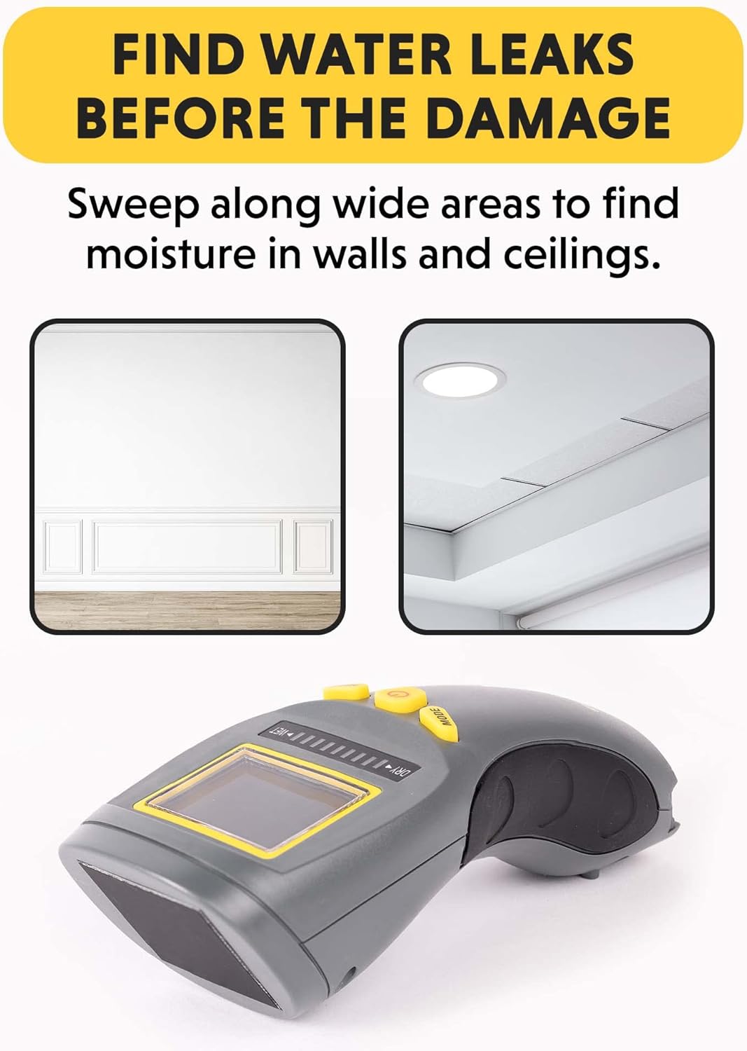 General Tools MMD4E Moisture Meter for Wood, Walls & Water Leak Detection | Pinless wood moisture meter for drywall & walls. Detects mold & humidity. Water leak detector for home moisture testing.