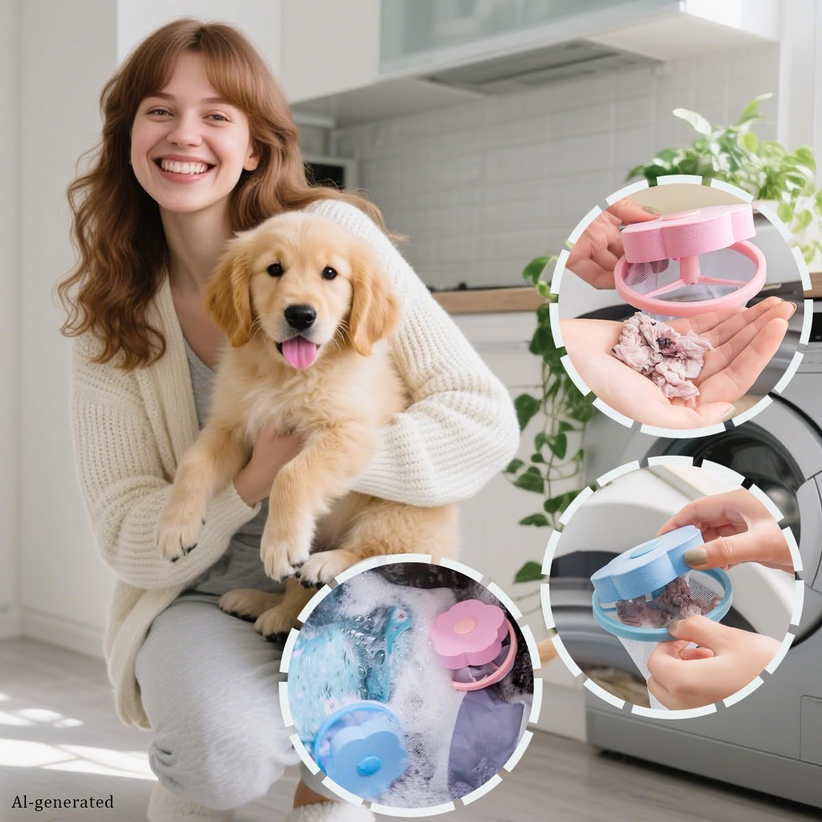 8 PCS Hair Filter Bag Floating Lint Catcher for Washing Machine Pet Hair Catcher Flowers Shape Lint Trap Cleaning Tool Reusable Washing Hair Filter Cleaning Mesh Bag Dog Cat Hair Remover for Laundry