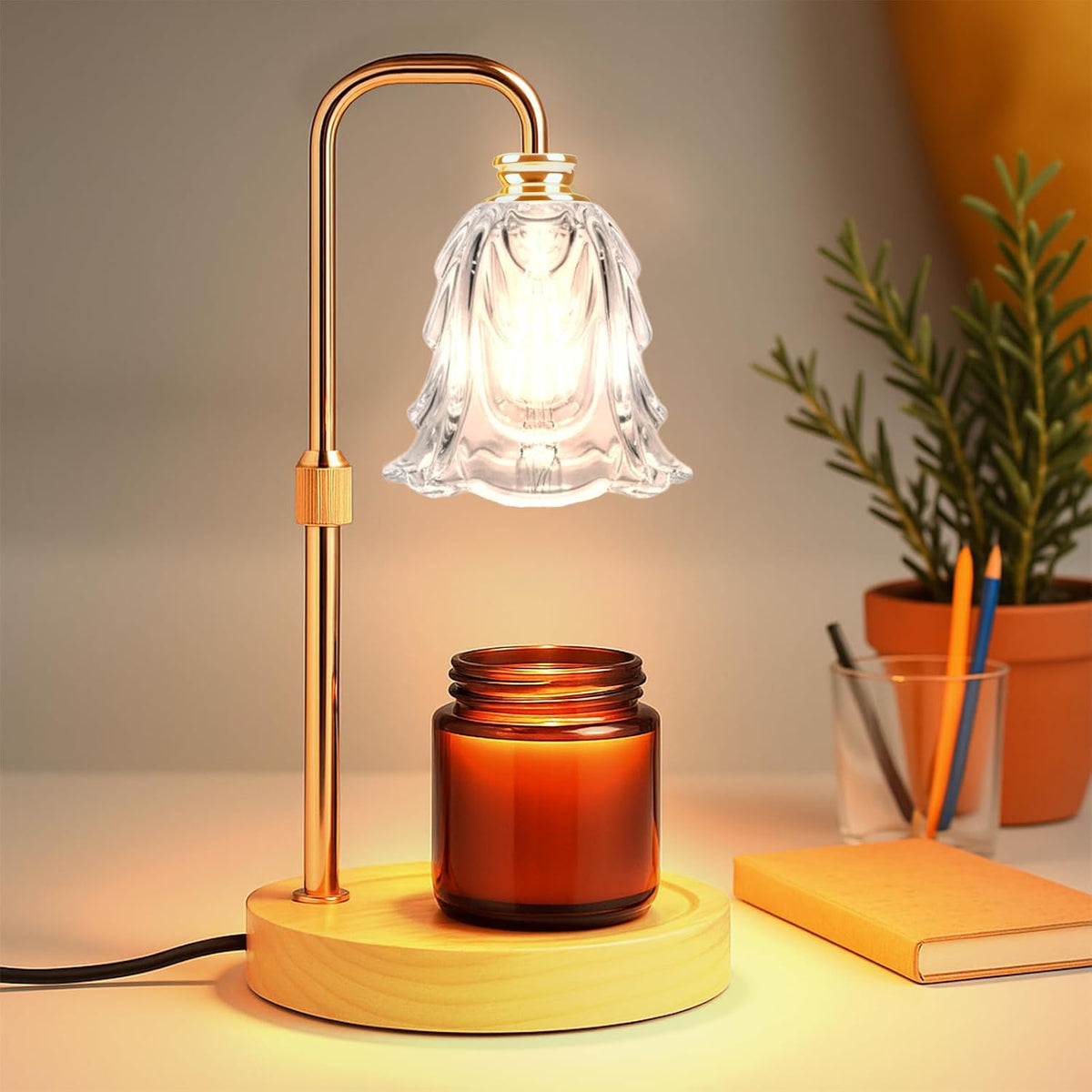 Candle Warmer Lamp with Timer and Dimmer, Electric Wax Warmers for Scented Candles with 5 Brightness Settings, Anti-Glare Lamp with Adjustable Height, Home Decor, Gift for Birthday, Valentines