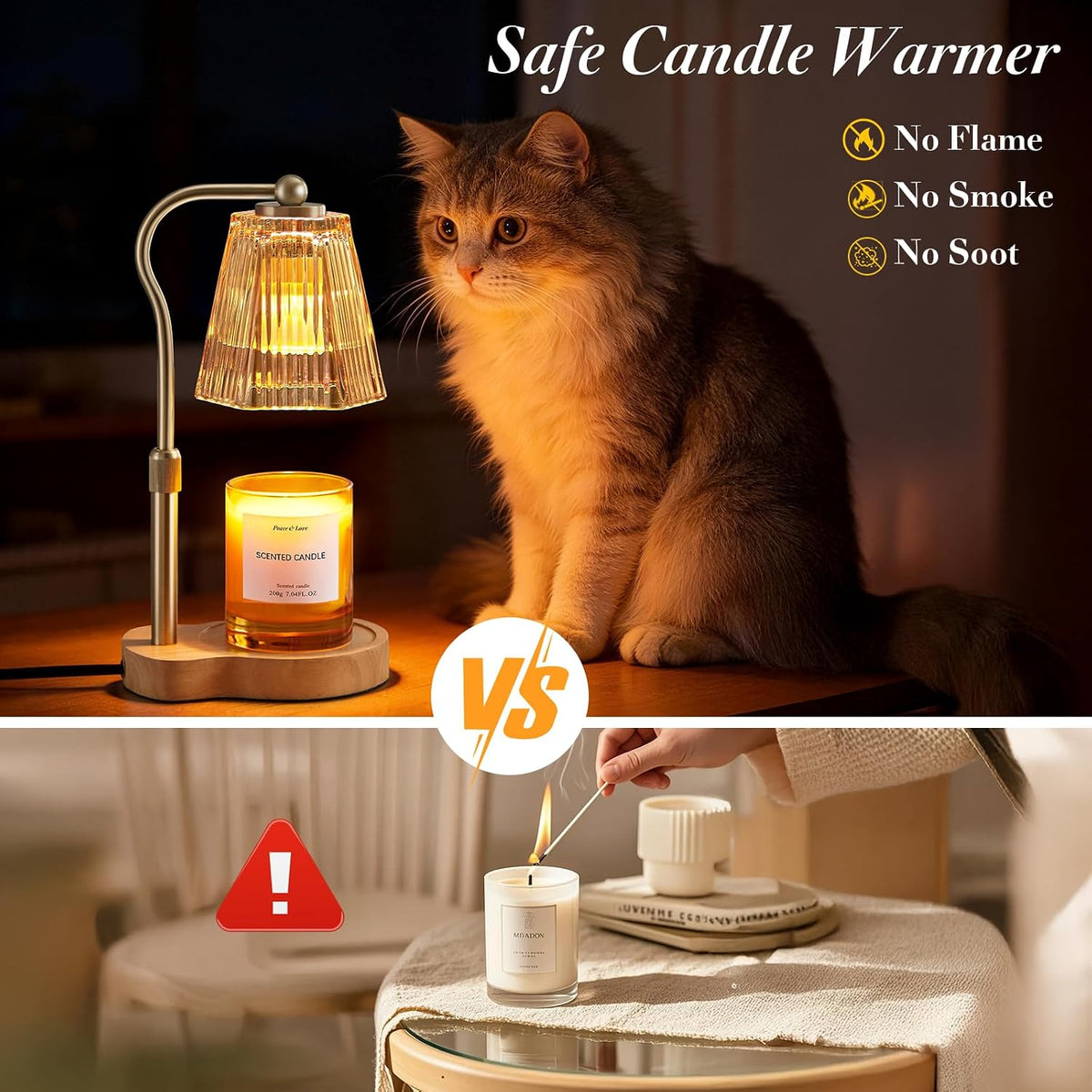 Candle Warmer Lamp with Timer & Dimmable Settings, Adjustable Height Flameless Scented Wax Melter for Jar Candles, Elegant Home Decor Warmer Lamp with 2 Bulbs, Gift for Women Mom Friend Family, White