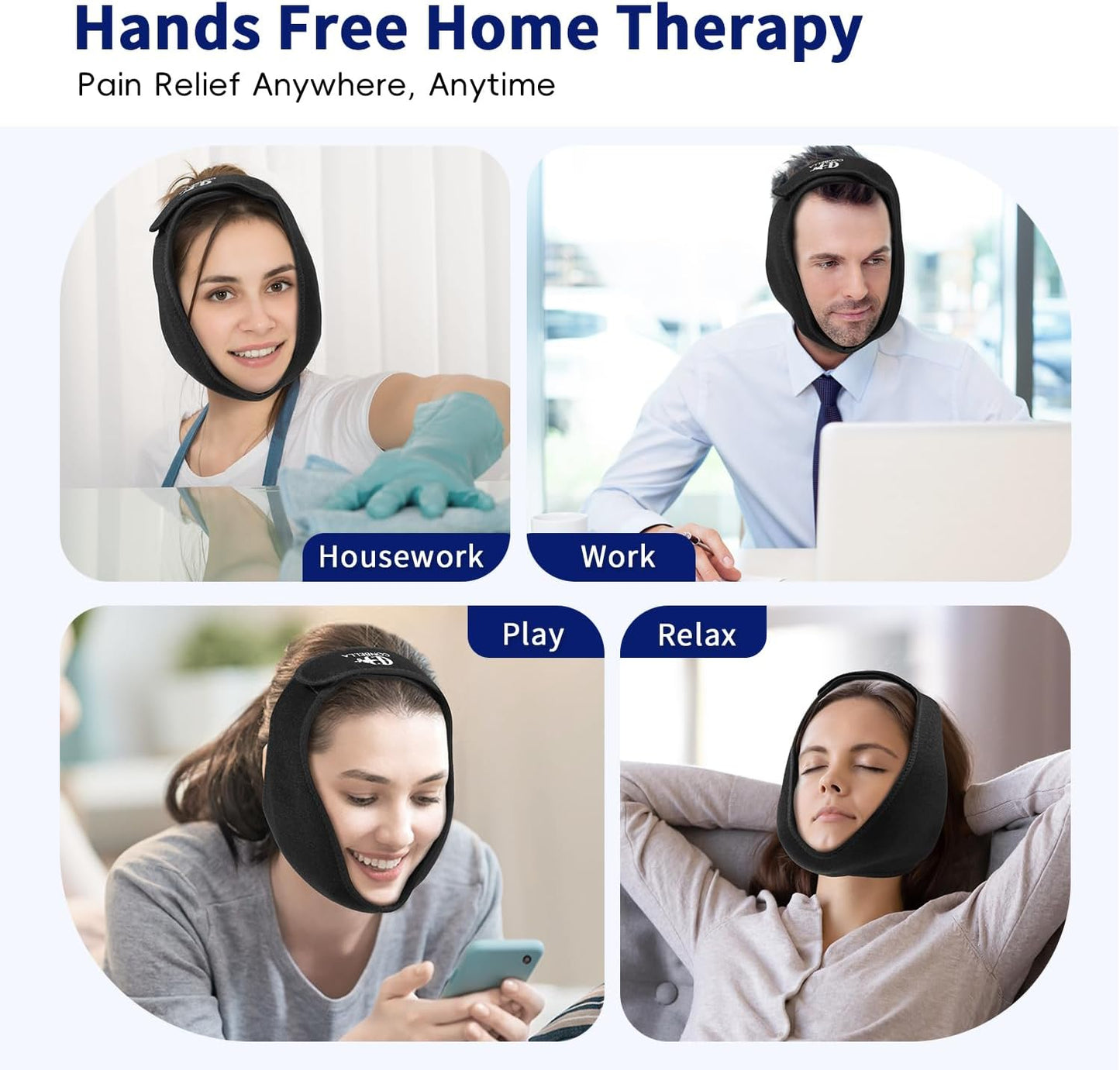 Wisdom Teeth Ice Pack Head Wrap for Pain Relief - Cold Hot Therapy for Face, Jaw & Oral Surgery with 4 Gel Packs, TMJ, Tooth Extraction, Tonsillectomy Recovery-Black