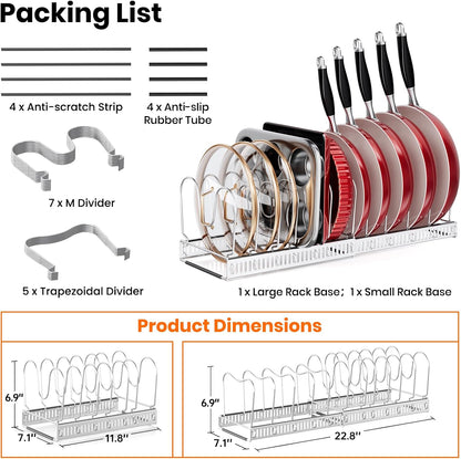 MUDEELA Expandable Pot Pan Lid Organizers inside Cabinet, 10 Divider-Black | Expandable 11.8–22.9", 10 Adjustable Divider, Tool-Free Assembly, Non-Slip, Scratch-Proof, For Pan Lid Cutting Board Bakeware