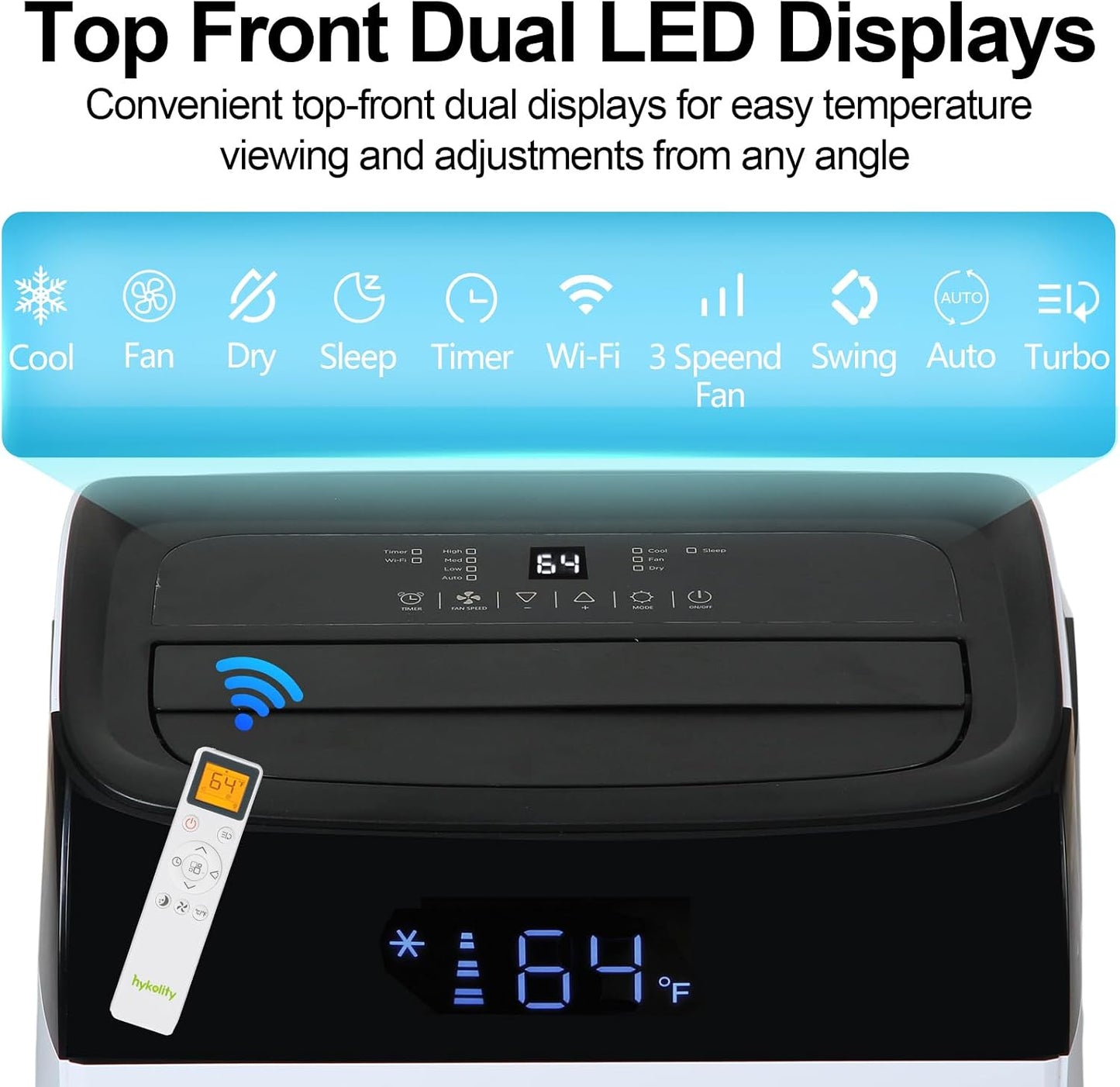 Hykolity WiFi Enabled Portable Air Conditioners 10,000 BTU, Cools Rooms Up To 450 Sq.Ft, 45dB Dual Motor 5 in 1 Quiet Smart AC Unit with Cool, Fan, Dehumidifier, 24H Timer & Sleep Mode