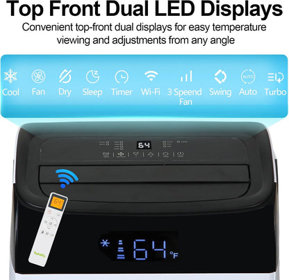 Hykolity WiFi Enabled Portable Air Conditioners 10,000 BTU, Cools Rooms Up To 450 Sq.Ft, 45dB Dual Motor 5 in 1 Quiet Smart AC Unit with Cool, Fan, Dehumidifier, 24H Timer & Sleep Mode