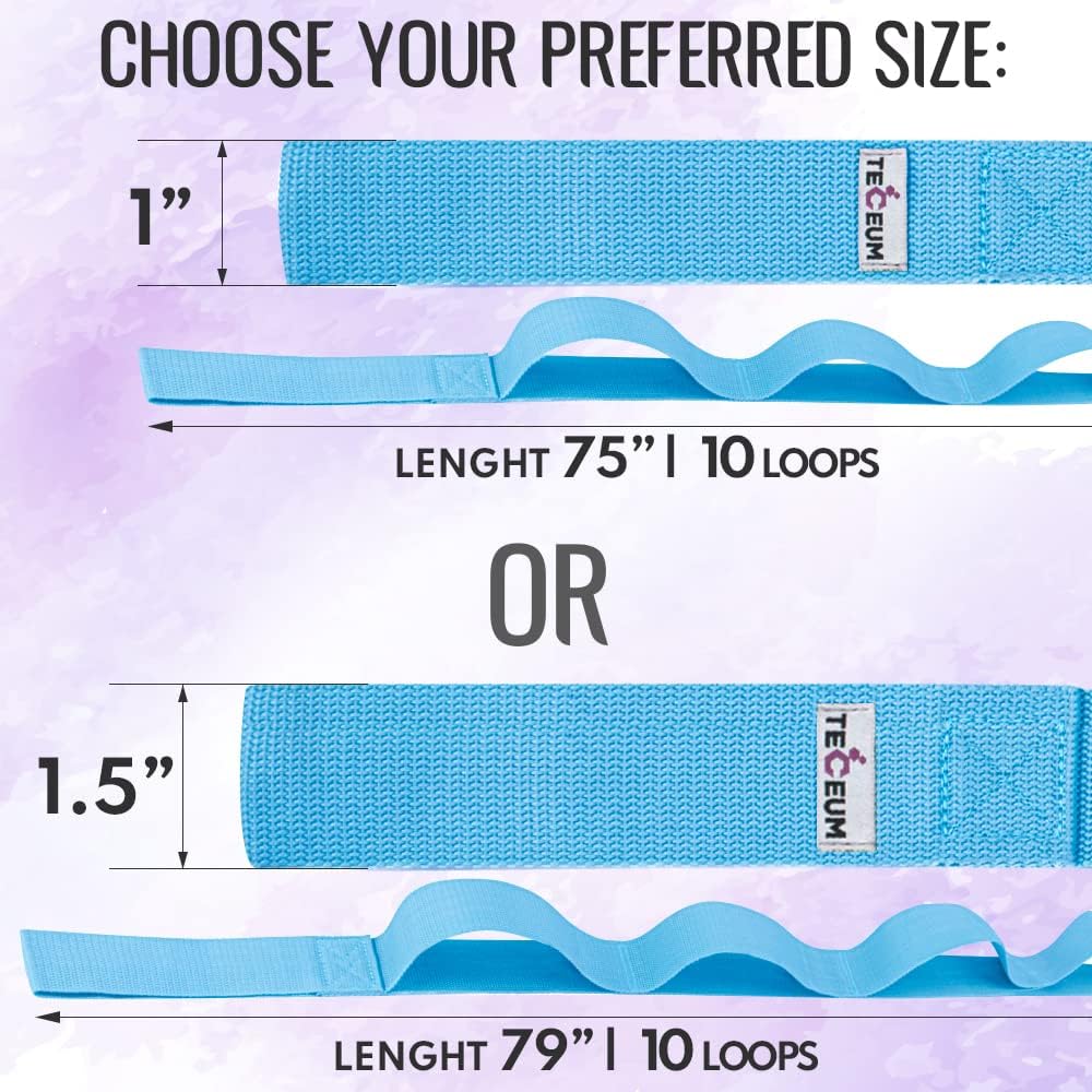 Stretching Strap with 10 Loops for Physical Therapy & Rehab | Non-Elastic Yoga Stretch Band for Hamstring, Leg, Hip & Knee Rehab, Pilates, Flexibility & Mobility Exercises for Men & Women