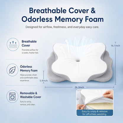 Pain Relief Cervical Neck Pillow for Sleeping, Ergonomic Pillow Cozy Sleeping, Odorless Memory Foam Pillow for Side Back Stomach Sleepers