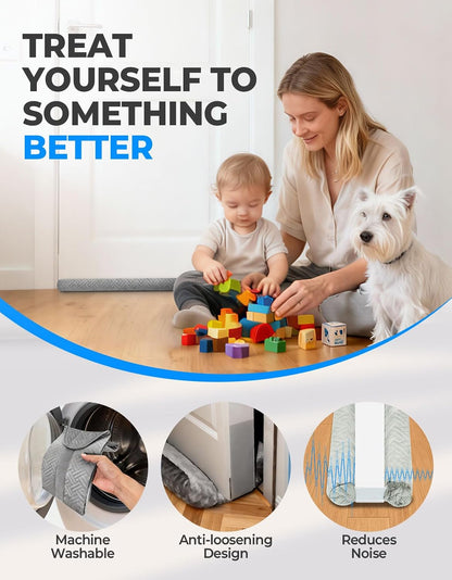 Premium Velvet Under Door Draft Stopper Noise Blocker – Blocks Drafts, Dust, Noise & Light, 32-36 Inch Adjustable Door Sweep Gap Filler Bottom Door with Secure Hook & Loop Tabs