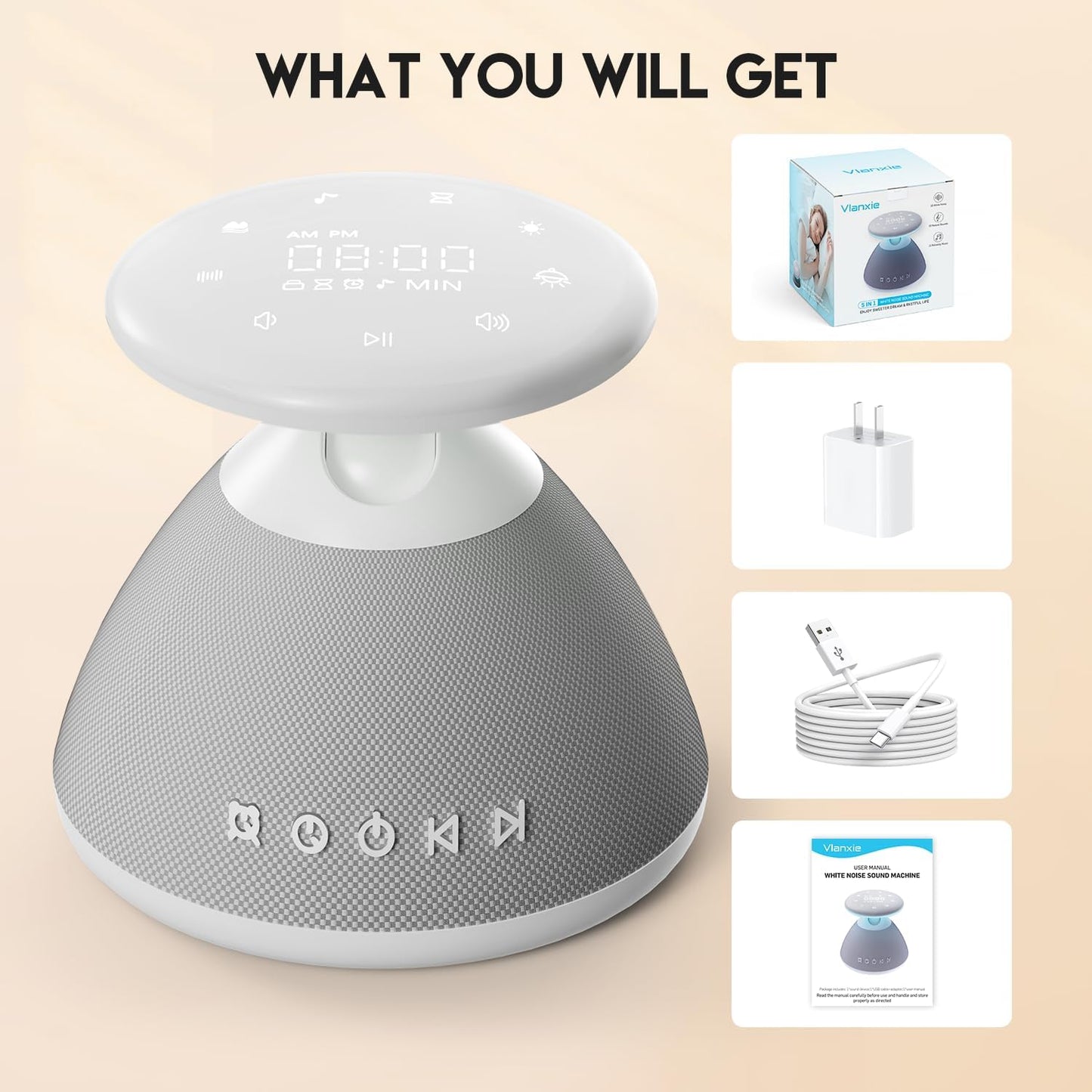 White Noise Sound Machine for Sleeping with Night Light 50 Soothing Sounds | 9 Colors Adjustable Brightness Auto-Off Timer Alarm Clock Touch Screen Control Sleep Sound Machines for Baby Adults Home