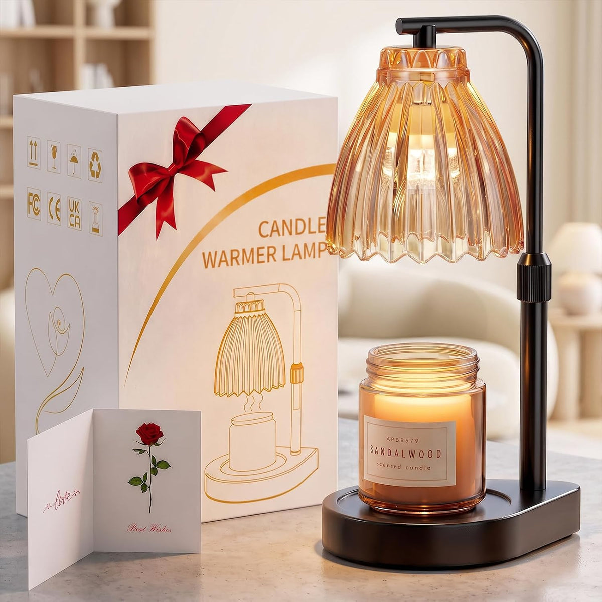 Gifts for Women, Candle Warmer Lamp with Adjustable Height, Timer & Dimmer, Birthday Gifts for Women, Elegant Gift Box & Greeting Card, Candle Lamp with 2 Bulbs for Home Decor/Bedroom/Office