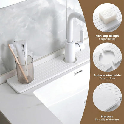 Diatomite Faucet Mat for Kitchen Sink, Quick-Dry Stone-Like Sink Mat, Flat Lay Absorbent Countertop Drying Mat for Faucet Area, Hard Diatomite Mat, Gray, 23.6 x 4 in