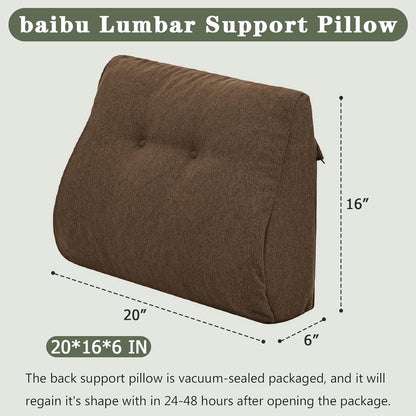baibu Patented Dual-Layer Memory Foam Lumbar Pillow for Recliner, Brown | Large ergonomic back support for recliners, sofas and gaming chairs, with a removable machine-washable cover.