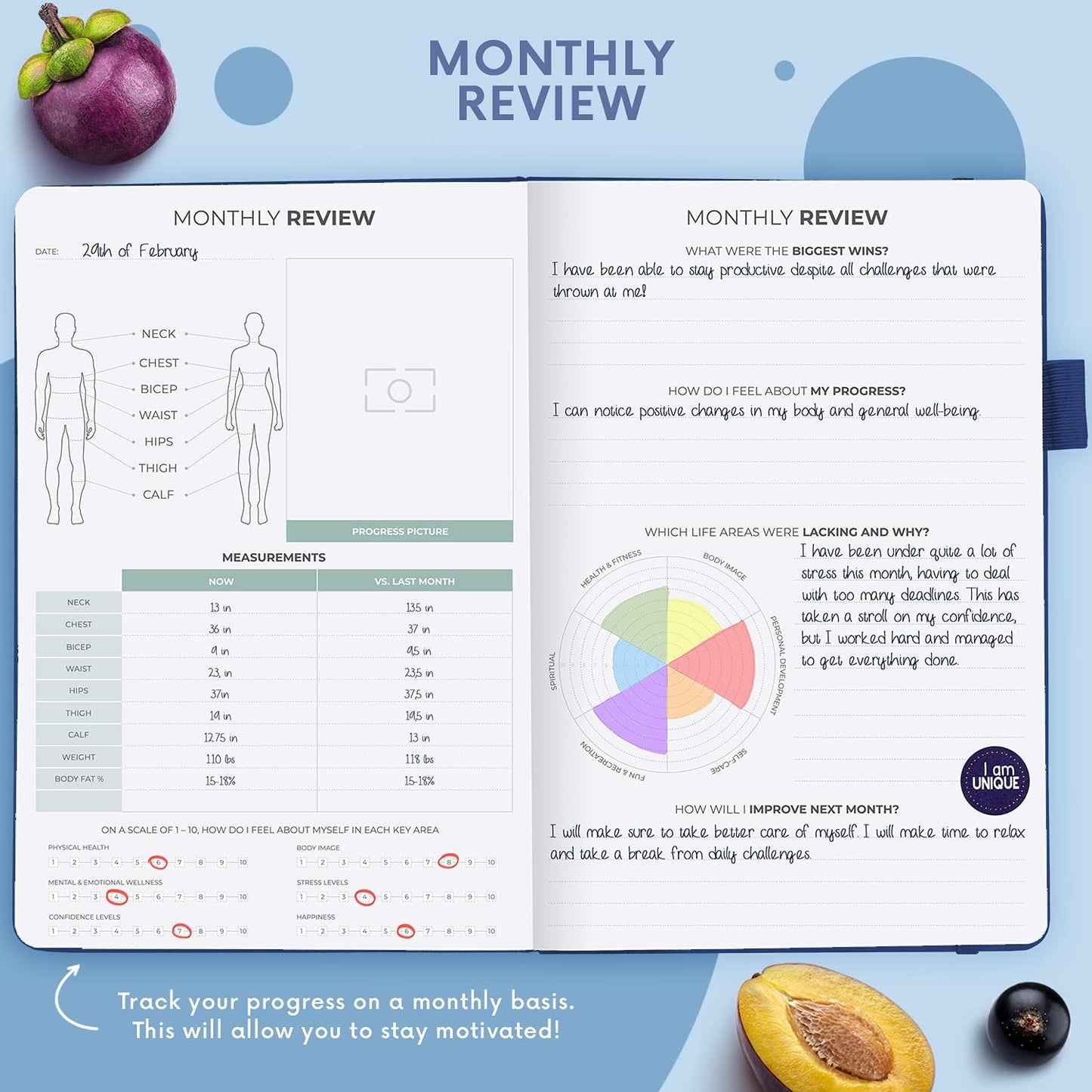 Clever Fox Wellness Planner & Food Journal for Weight Loss, A5 Orange | 5.8"x8.3" nutrition & exercise tracker for women tracking meals, diet & symptom diary, calorie counter notebook, stickers