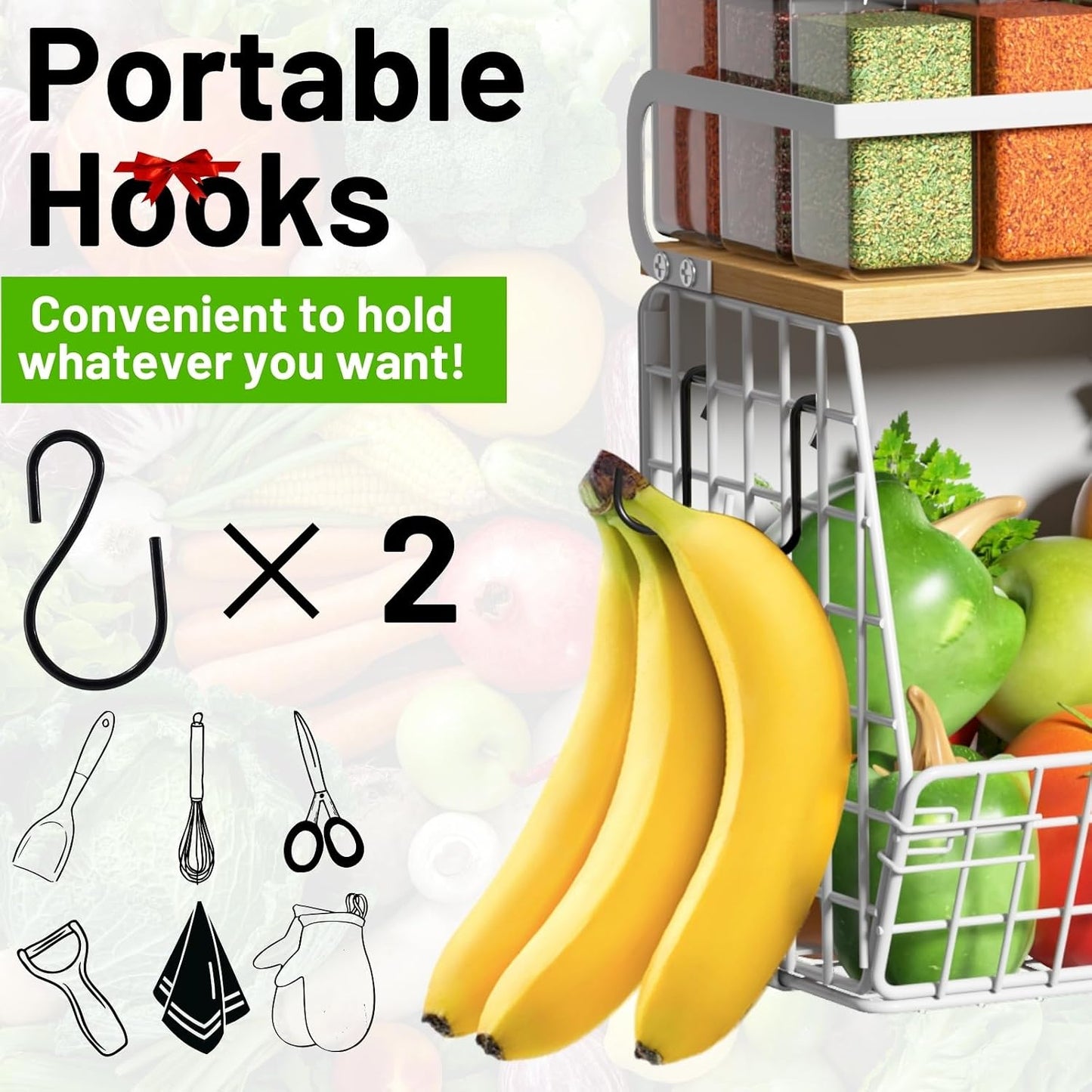 Magnetic Shelf for Fridge with Wood Lid, Fruit Potato and Onion Storage Bins, Pantry Organizers & Storage, Large Container Magnetic Spice Rack for Refrigerator, Kitchen Counter, Cabinet | Strong magnet holds 50lbs, ventilated bin for produce, versatile