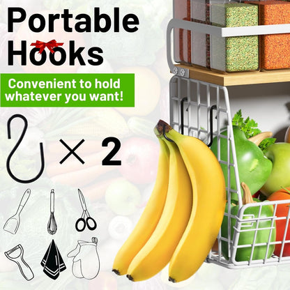 Magnetic Shelf for Fridge with Wood Lid, Fruit Potato and Onion Storage Bins, Pantry Organizers & Storage, Large Container Magnetic Spice Rack for Refrigerator, Kitchen Counter, Cabinet | Strong magnet holds 50lbs, ventilated bin for produce, versatile
