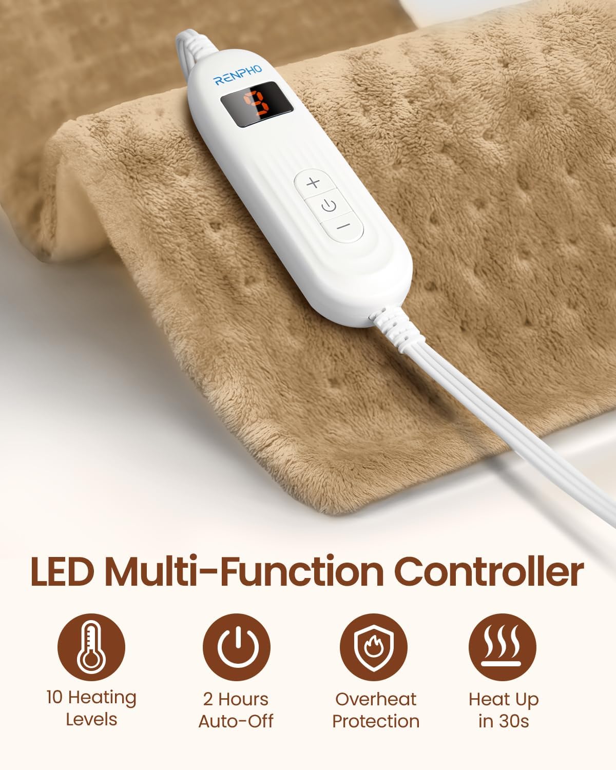 RENPHO Electric Heating Pad for Back with 10 Heat Levels, FSA Eligible HSA | Fit for Neck, Shoulder, Knee, Arm & Leg, Birthday Gift for Women, Men, Mom & Dad, HSA Approved, ETL Certified, 12 x 24", Gray