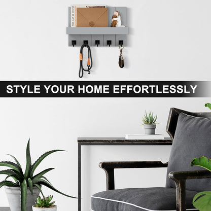 Key Holder for Wall, Decorative Key Holder with Shelf | Key and Mail Holder Wall Mount, Farmhouse Decor with 5 Key Hooks for Keys, Coats, ect.