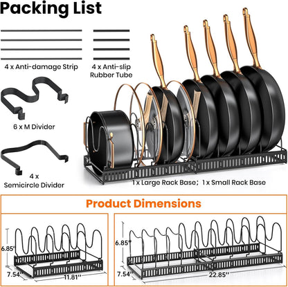 MUDEELA Expandable Pot Pan Lid Organizers inside Cabinet, 10 Divider-Black | Expandable 11.8–22.9", 10 Adjustable Divider, Tool-Free Assembly, Non-Slip, Scratch-Proof, For Pan Lid Cutting Board Bakeware