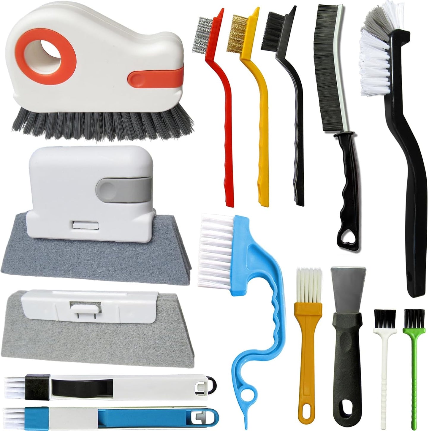 CRAFNEW 15Pcs Window Track Cleaning Brush, Small Crevice Cleaning Tools | Window Sill & Gap Cleaner for Sliding Door Tracks, Window Seals, Tile Grout, Kitchen & Bathroom Narrow Grooves, Car Vents