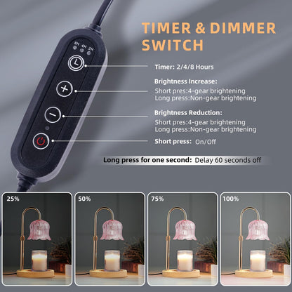 CRMILL Candle Warmer Lamp with Timer: Adjustable Dimmable Height Adjustable Warming - Flower Shape Wax Lamp Jar Candles No Flame Modern Home Decor Table Lights - Home Living Bedroom
