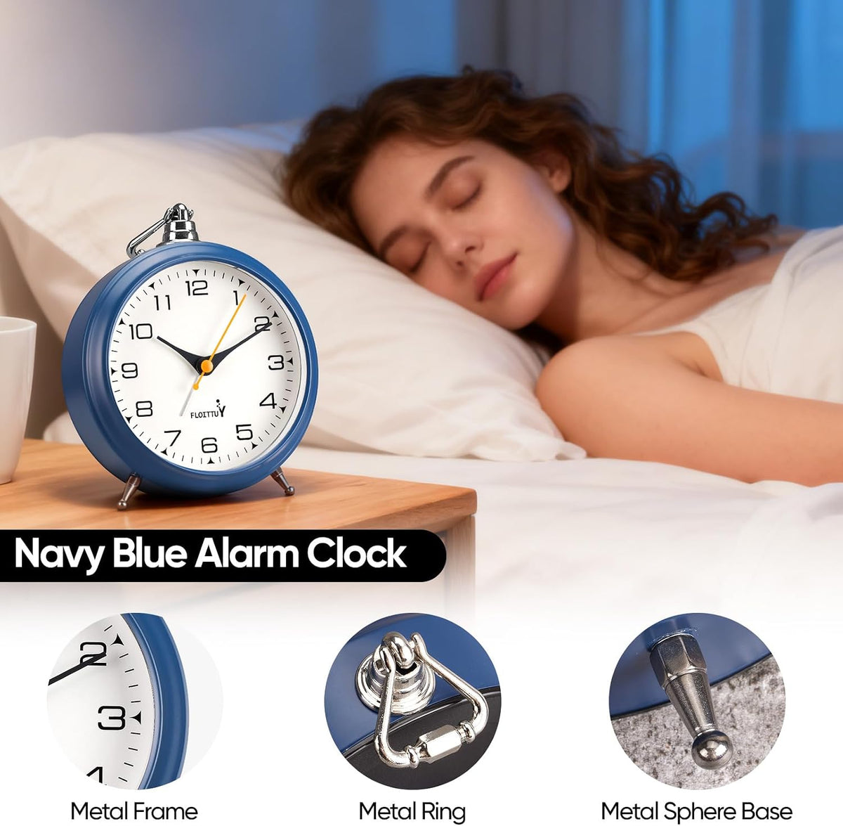 FLOITTUY 4.5" Battery Operated Antique Retro Analog Metal Alarm Clock, Silent Bedside Desk Clock, Wall-Hanging Vintage Clock(Exquisite Bronze)