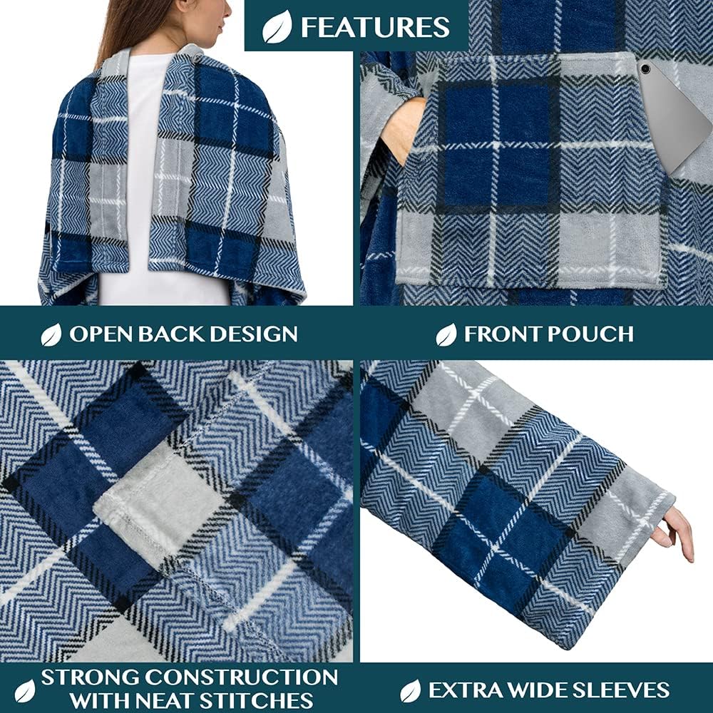 PAVILIA Blanket with Sleeves for Adult Women Men, Soft Warm Wearable Blanket Fleece Wrap Throw, Robe Blanket Gift