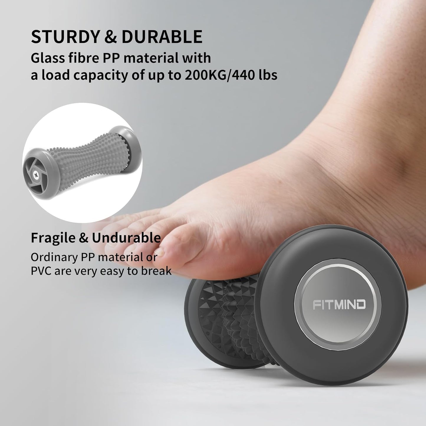 Foot Roller Massager for Plantar Fasciitis Relief, Portable Silent Deep Tissue Massager Tool for Arch and Heel Pain-Grey