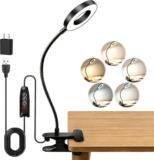 Akynite Desk Lamp Clip on Light, 48 LED Clamp Lamp, 5 Color 10 Brightness