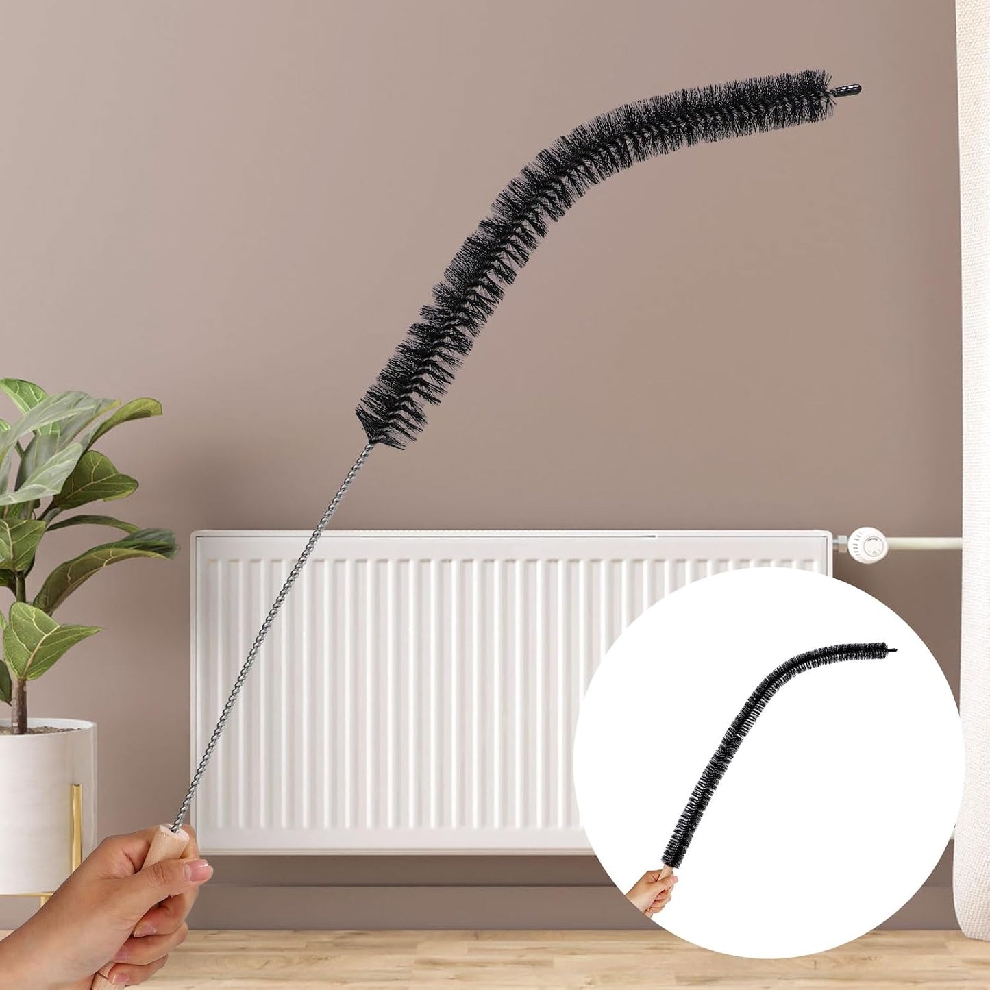 2pcs Bendable Radiator Brush, Include 1pcs Long Brush Head Radiator Dusters and 1pcs Long Handle Dryer Vent Lint Cleaners for Dryer Vents Refrigerator Coil Stair Rails Furniture
